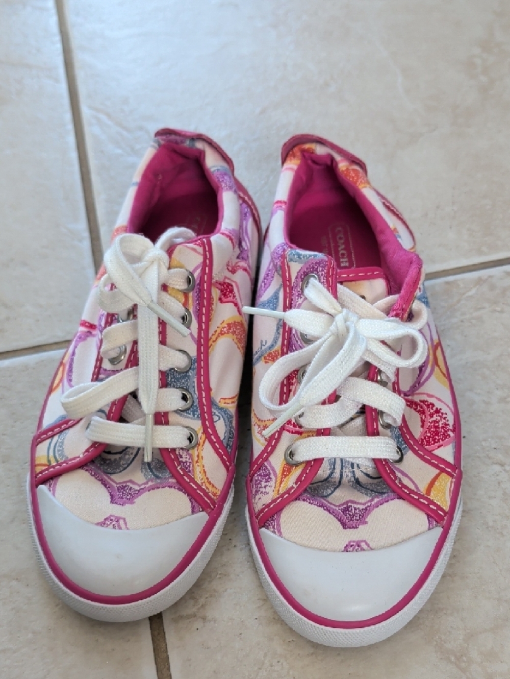 Coach Pink Multicolor Signature Lace-Up Sneakers Barrett Poppy Size 7 Women's - Picture 12 of 12